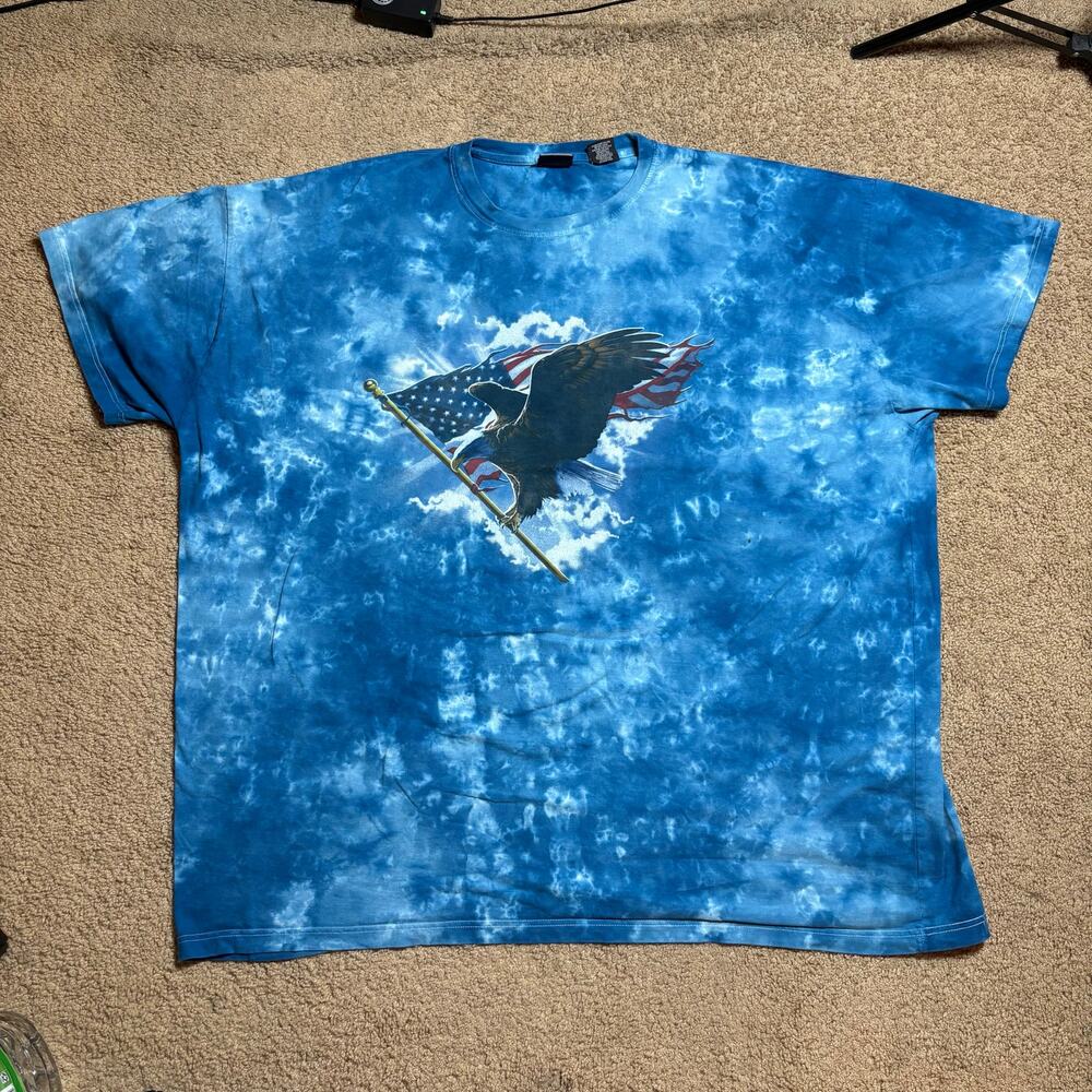 Vintage Patriotic Flying Eagle USA Blue Tie-Dye T-Shirt men’s Sz 5XL